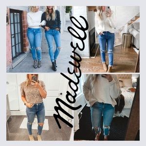 SOLD OUT Madewell mid-rise medium wash skinny destroyed jeans raw cuff Size 30
